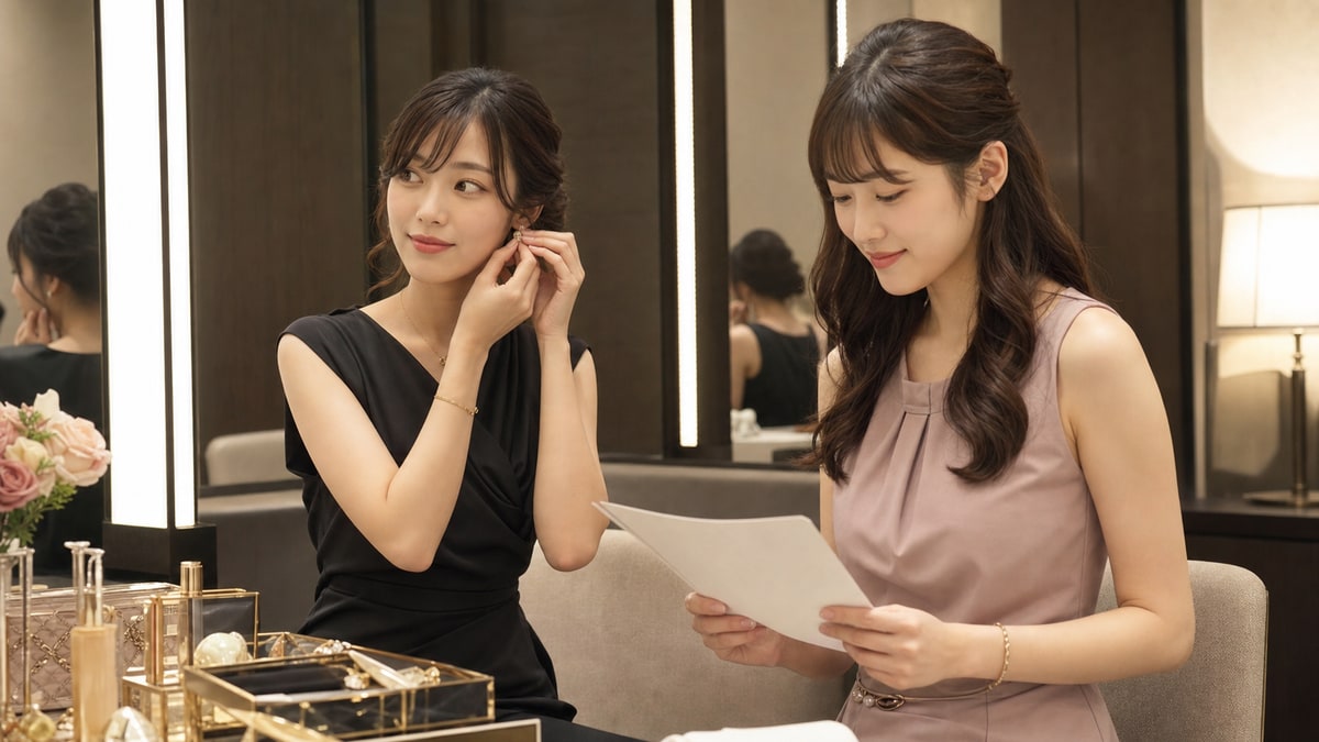 松戸のキャバクラ求人を体入前に二人で確認する成人女性のイメージ